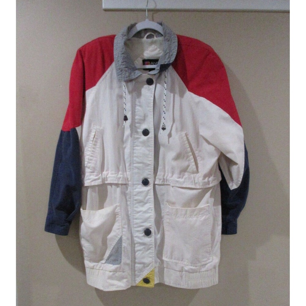 Vtg. 80's Andy Johns Soft Shelled Windbreaker Women M Red/White/Blue Nautical